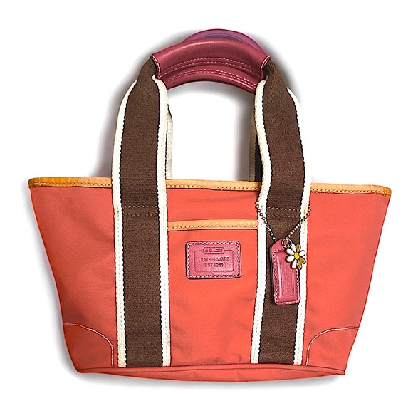 Orange Coach Hampton Weekend Nylon Carryall Tote – Leather Tag & Daisy Charm - Picture 1 of 7